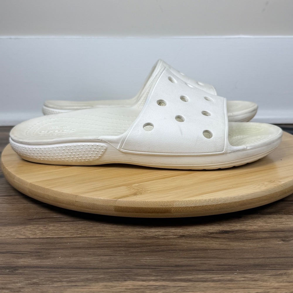 Crocs Classic Slides Unisex Men 9 Women 11 White Lightweight Comfort Casual